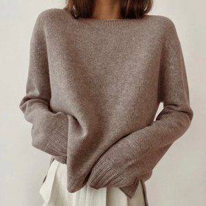 Jenni Kayne Everyday Sweater Taupe Brown Cashmere Wool Crew Neck Pullover